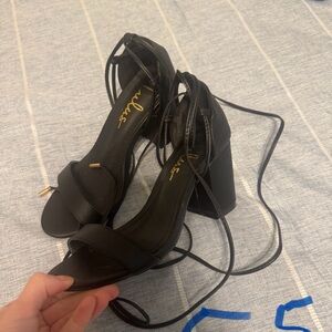 Lulu's Black Lace-Up Block Heel Sandals